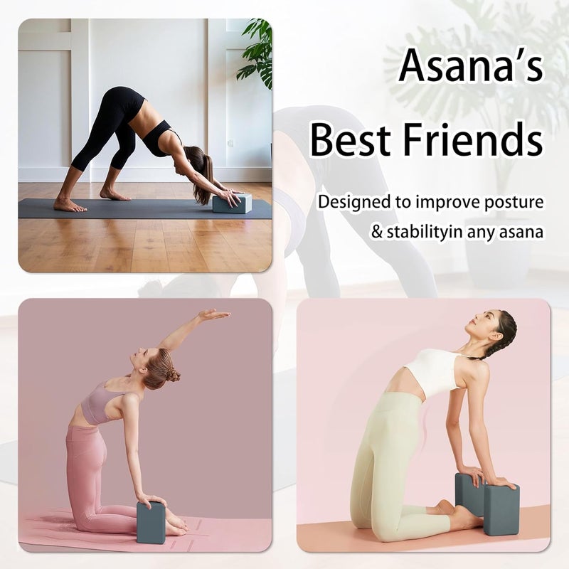 SAMTKA 2 Yoga Blocks Supportive Accessories including 2 Knee Pads, 2 With Strap To Put Less Weight On Wrists, 1 Muscle Massage Roller, 2 Pair of Non-Slip Pilates Socks, 1 GYM Bag, Durable Versatile Yoga Brick Exercise Set of 10 - Image 3